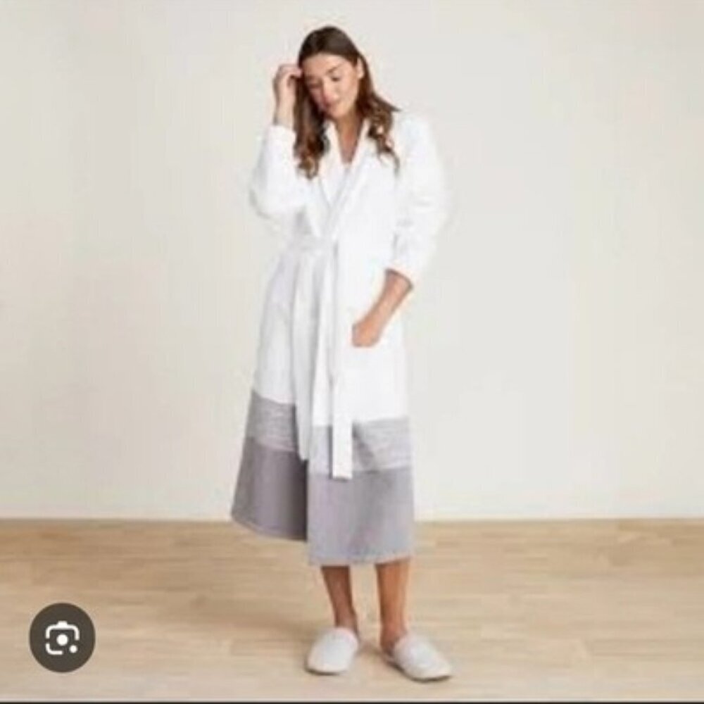 Barefoot Dreams CozyChic Women Band Color Robe Size 2 White, Gray